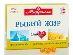 Рыбий жир Мирролла пищевой с маслами пшеницы облепихи шиповника 100 шт. капс. 0.37 г